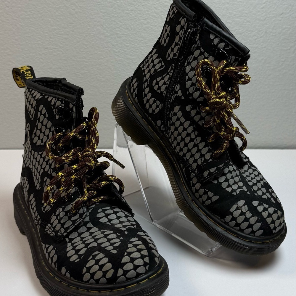 Dr. Martens Black and Gray Kid’s Combat Boots